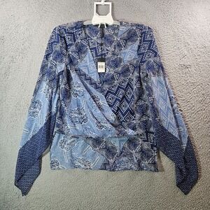 NWT BCBG‎ Maxazria Top Small Wrap Front High-Low Hem Lightweight Blue White